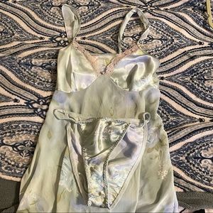 Blue floral see through slip set with underwear